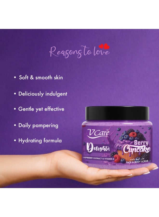 VCare V Care Delight Berry Cupcake Face & Body Scrub 500ML - Gentle Exfoliating, Deep Cleansing, Gourmand Fragrance - Image 4